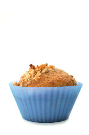 Walnut Muffin in blue silicon cups isolated on white の写真素材
