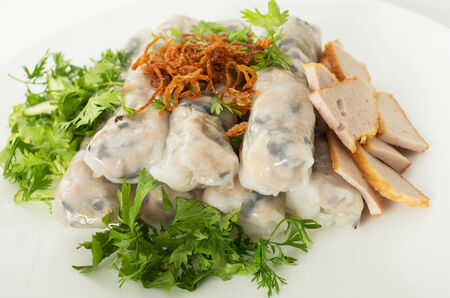 Banh cuon, Vietnamese steamed rice noodle rollsの写真素材