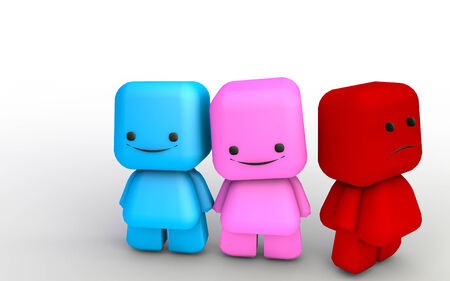 Happy couple and a mad third person concept with 3D illustrationの写真素材