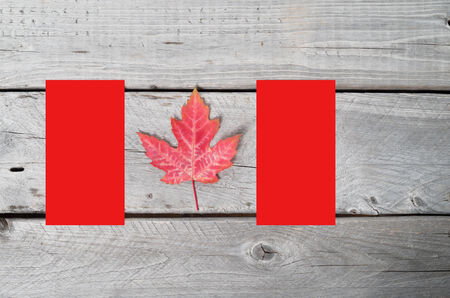 Canadian flag concept made of a red maple leaf and two red rectanglesの写真素材