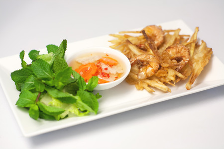 Banh Tom Chien, Vietnamese deep fried shrimps and sweet potatoes frittersの写真素材