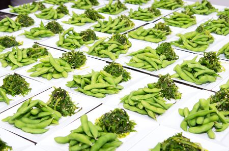 Edamame and Wakame salad, preparation for receptionの写真素材