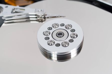 Close up view of modern hard drive platters