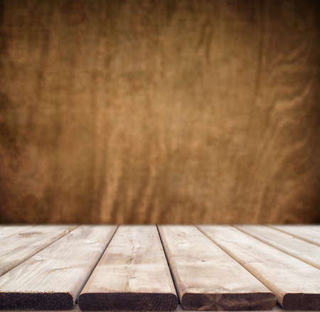 Wooden deck or table with wooden brown background with copy spaceの写真素材