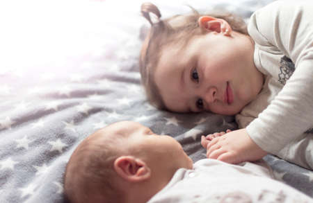 I adore my dear little brother who just came to the worldの写真素材