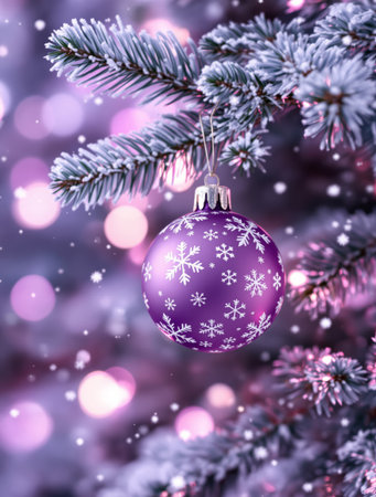 Christmas and New Year background with fir tree branch and Christmas ball.の素材