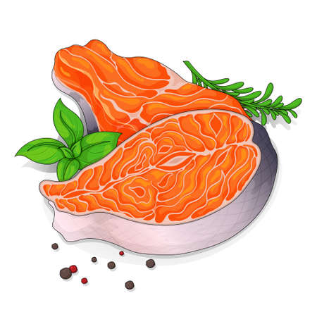 Salmon grill recipe isolated on white background illustration vectorのイラスト素材