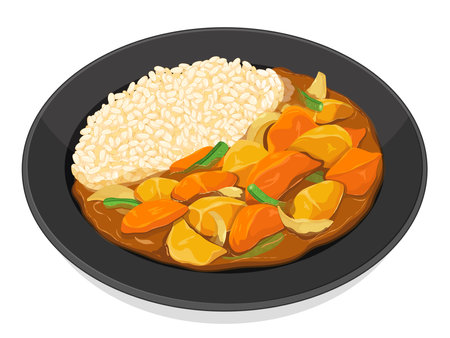Japanese vegetables curry with rice illustration vector.&#xD;&#xA;(Vegetarian curry recipe menu)のイラスト素材