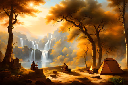 Camping trip natural background, Outdoor camping adventure wallpaper hd, Discover the Thrill of Camping: Create Unforgettable Memories in the Wilderness | Generative AIの素材