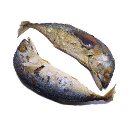 Two Fried Mackerel isolated on white background