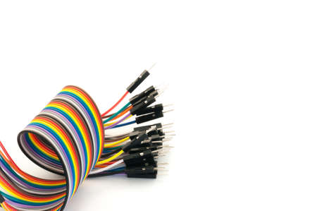 Color cable spiral on white backgroundの写真素材