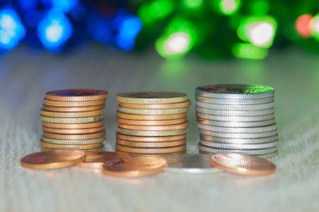 Saving money concept preset stack coin growing business with bokeh backgroundの写真素材