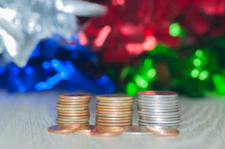 Saving money concept preset stack coin growing business with bokeh backgroundの写真素材