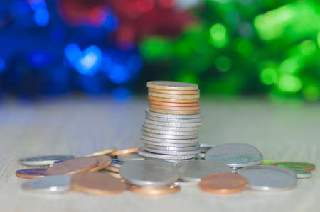 Saving money concept preset stack coin growing business with bokeh backgroundの写真素材