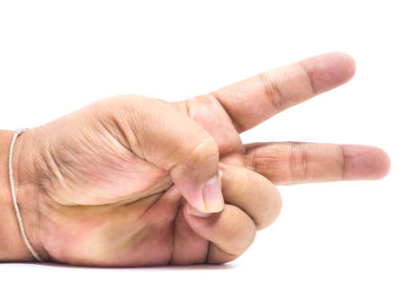 Closeup of male hand. Isolated on white background