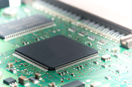 Closeup of electronic circuit board with processor
