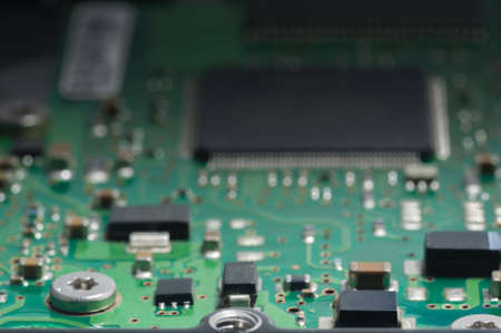 Closeup of electronic circuit board with processorの写真素材