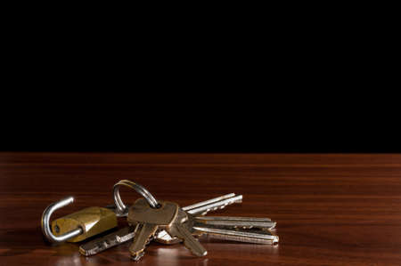 the wooden table,Keychain on the table background
