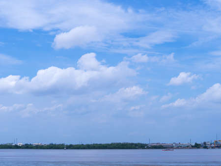 The blue sky with cloud on the river,Morning times conceptの写真素材