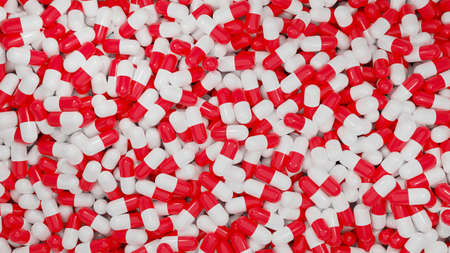 3D Rendering Many Pills red and white manufacturing concept, Top view many pills for treatment