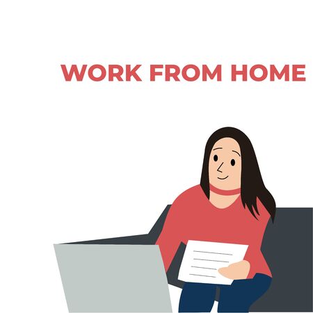 women working from home with laptop flat illustrationのイラスト素材
