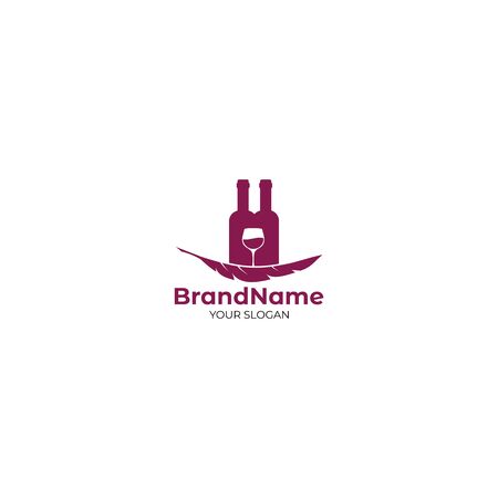 Feather Wine Bottle Logo Design Vectorのイラスト素材
