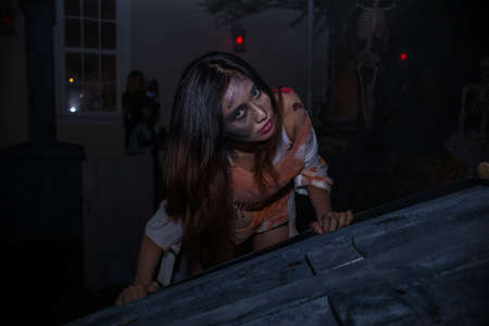 BANGKOK, THAILAND - OCTOBER 31, 2014: People take part in the Zombie at the chocolate ville park and restaurant on BANGKOK, THAILAND - OCTOBER 31, 2014.のeditorial素材