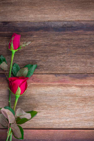 red roses on wooden backgroundの写真素材