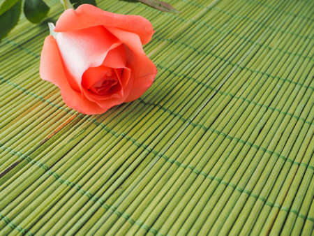 orange rose on wood background (valentine concept)の写真素材