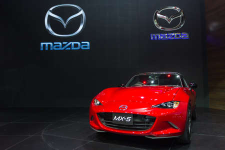 BANGKOK - DECEMBER 4 : The new red Mazda MX-5 displayed at Thailand International Motor Expo2015 MOTOR EXPO 2015 exhibition of vehicles for sale on December 4, 2015 in Bangkok, Thailand.のeditorial素材