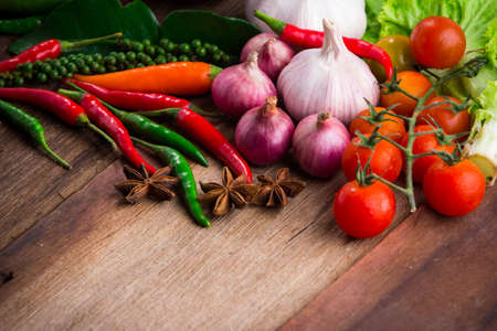 Vegetable on old wooden backgroundの写真素材