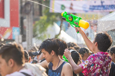 Bangkok, Thailand - April 13, 2016: Bangkok Songkran Festival Siam Square 2016, The Songkran festival is celebrated in Thailand as the traditional New Year's Day from 13 to 15 April.のeditorial素材