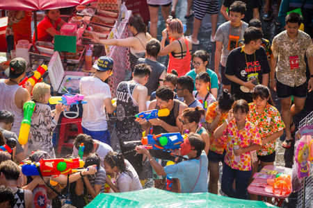 Bangkok, Thailand - April 13, 2016: Bangkok Songkran Festival Siam Square 2016, The Songkran festival is celebrated in Thailand as the traditional New Year's Day from 13 to 15 April.のeditorial素材