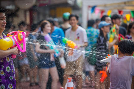 Bangkok, Thailand - April 13, 2016: Bangkok Songkran Festival Siam Square 2016, The Songkran festival is celebrated in Thailand as the traditional New Year's Day from 13 to 15 April.のeditorial素材