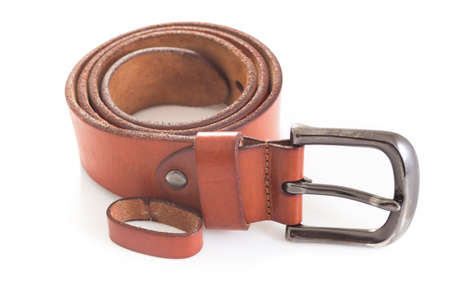 leather belt isolated on white backgroundの写真素材