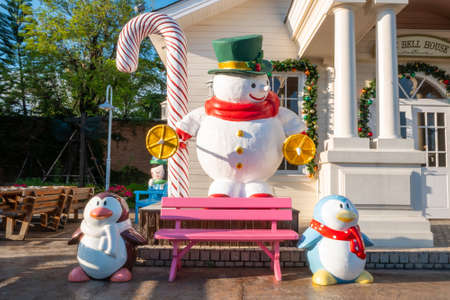Bangkok, Thailand - December 16, 2018: People visit and dine at chocolate ville park and restaurant in Bangkok,Thailand.The chocolate ville park and restaurant decoration with Christmas festival.のeditorial素材