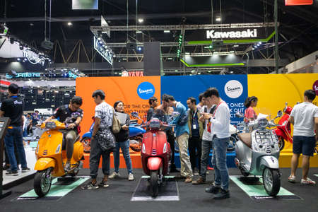 Bangkok, Thailand - November 30, 2018 :  Vespa motorcycle and accessory at Thailand International Motor Expo 2018 (MOTOR EXPO 2018) on Nov 30,2018 in Bangkok, Thailand.のeditorial素材