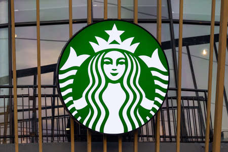 Bangkok ,Thailand - March 10, 2019 : Starbucks Coffee Shop Famous Branches in Thailand. Morning View.  Close-Up of Logo Starbucks.のeditorial素材