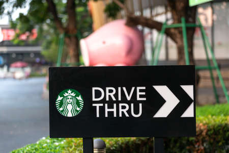 Bangkok ,Thailand - March 10, 2019 : Starbucks Coffee Shop Famous Branches in Thailand. Morning View.  Close-Up of Logo Starbucks.のeditorial素材
