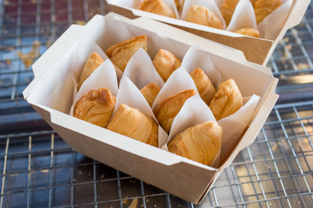 Set of curry puff in paper box.の写真素材