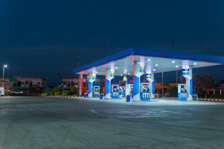 Maha Sarakham,Thailand - December 26, 2022 : Front view of PTT gas station in Maha Sarakham,Thailand.のeditorial素材