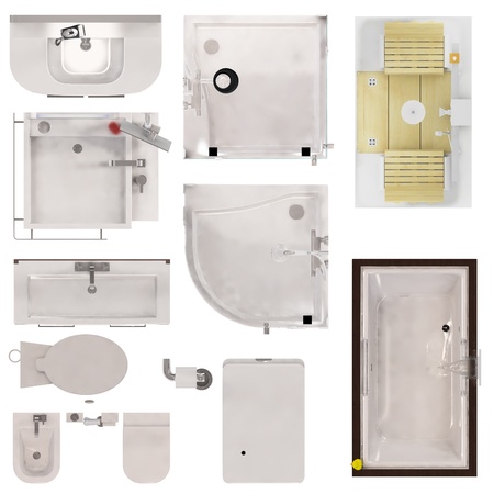 Set of Restroom Fixtures Top View Isolated on White Background の写真素材