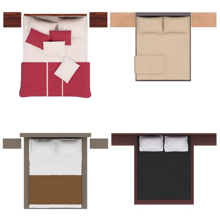 Beds Collection Top View Isolated on White Background Beds Collection Top View Isolated on White Background