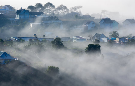 Foggy morning in the town of Dalat, Vietnam.の写真素材