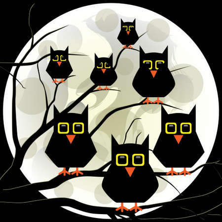 Owls on a branchのイラスト素材