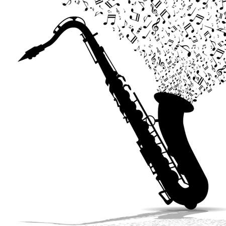 Silhouette of saxophone and musicのイラスト素材