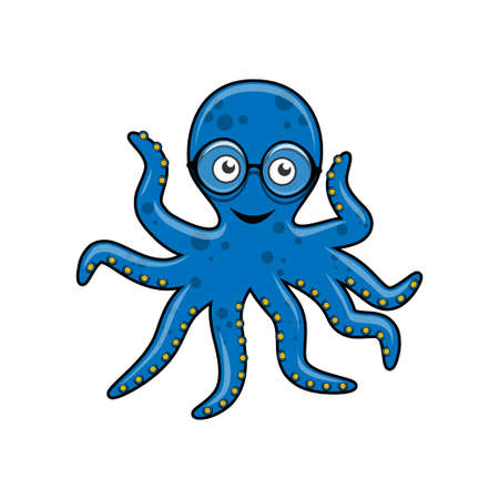 Blue octopus with glasses Vector illustration.のイラスト素材