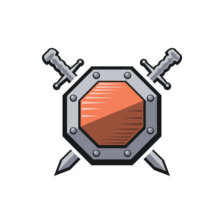 Swords and shield. Illustration of swords and shield as a symbol of protection on a whiteのイラスト素材