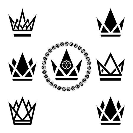 Set of crowns. Illustration of a set of crowns as a symbol on a white backgroundのイラスト素材