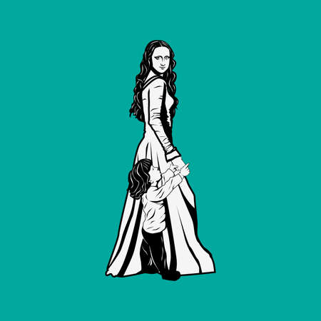 Mother with child on turquoiseのイラスト素材